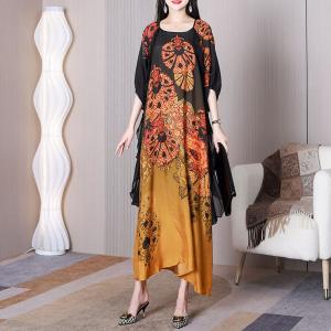 Oriental Patterned Flouncing Dress Silky Cruise Frock