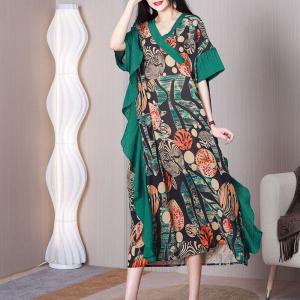 Colorful Circles Green Vacation Dress Loose Ruffle Dress