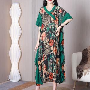 Colorful Circles Green Vacation Dress Loose Ruffle Dress