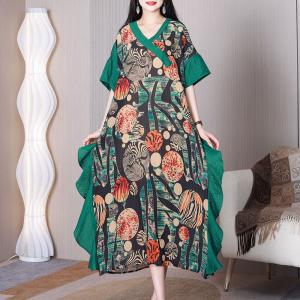 Colorful Circles Green Vacation Dress Loose Ruffle Dress