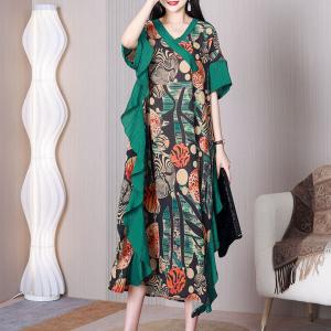 Colorful Circles Green Vacation Dress Loose Ruffle Dress