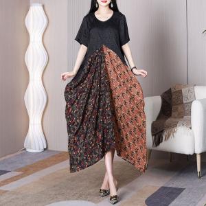 Jacquard Floral Flowing Dress High Waist Asymmetrical Dress