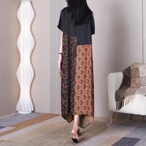Jacquard Floral Flowing Dress High Waist Asymmetrical Dress