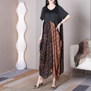 Jacquard Floral Flowing Dress High Waist Asymmetrical Dress