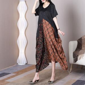Jacquard Floral Flowing Dress High Waist Asymmetrical Dress