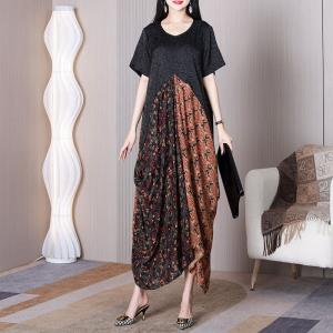 Jacquard Floral Flowing Dress High Waist Asymmetrical Dress