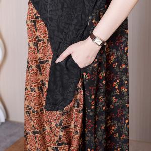 Jacquard Floral Flowing Dress High Waist Asymmetrical Dress