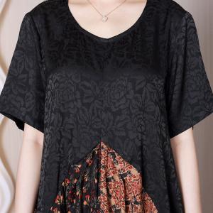Jacquard Floral Flowing Dress High Waist Asymmetrical Dress