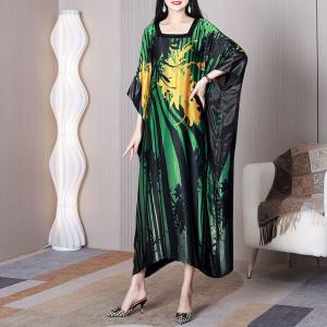 Heavy Silk Plus Size Caftan Tropical Printed Dolman Dress