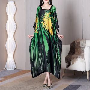 Heavy Silk Plus Size Caftan Tropical Printed Dolman Dress