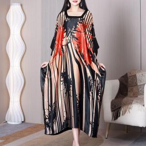 Heavy Silk Plus Size Caftan Tropical Printed Dolman Dress