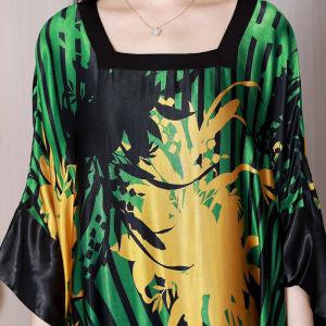 Heavy Silk Plus Size Caftan Tropical Printed Dolman Dress