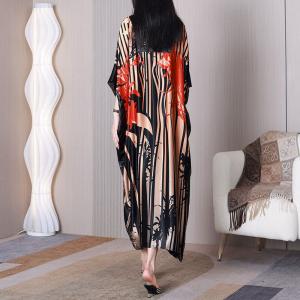 Heavy Silk Plus Size Caftan Tropical Printed Dolman Dress