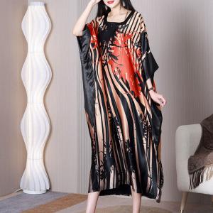 Heavy Silk Plus Size Caftan Tropical Printed Dolman Dress