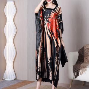 Heavy Silk Plus Size Caftan Tropical Printed Dolman Dress