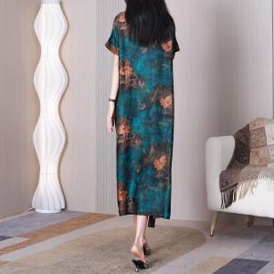 Mandarin Collar Blue Qipao Ribbon Printed Modern Cheongsam