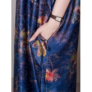 Colorful Lotus Short Sleeves Dress Silk Qipao Cheongsam