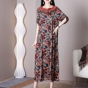 Artistic Flowers Midi Jacquard Dress Silky Resort Outfits