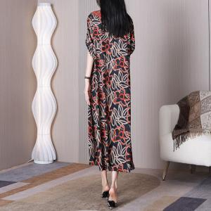 Artistic Flowers Midi Jacquard Dress Silky Resort Outfits