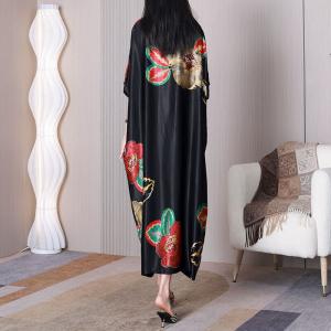 Huge Flowers Modest Caftan Heavy Silk Black Concert Dress