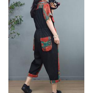 Front Tied Folk Jumpsuits Cotton Linen Travel Coveralls