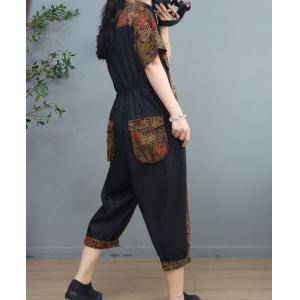 Front Tied Folk Jumpsuits Cotton Linen Travel Coveralls