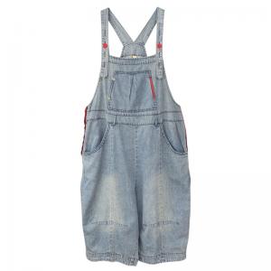 Preppy Style Light Wash Overalls Casual Cropped Bib Overalls