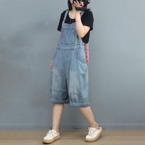 Preppy Style Light Wash Overalls Casual Cropped Bib Overalls