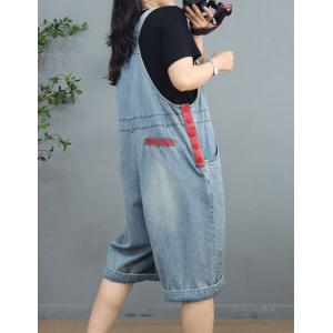 Preppy Style Light Wash Overalls Casual Cropped Bib Overalls