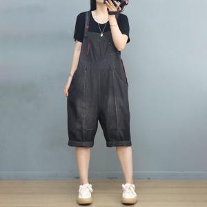 Preppy Style Light Wash Overalls Casual Cropped Bib Overalls