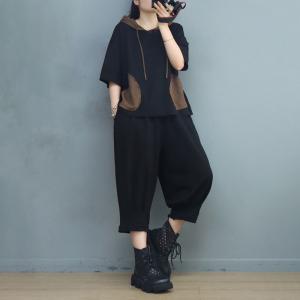 Patched Pockets Cotton Hoodie with Pull-On Pants