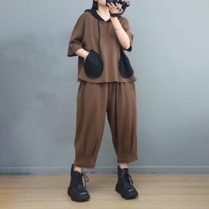 Patched Pockets Cotton Hoodie with Pull-On Pants