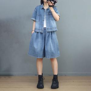 Polo Neck Light Wash Shacket Oversized Jean Short Jacket