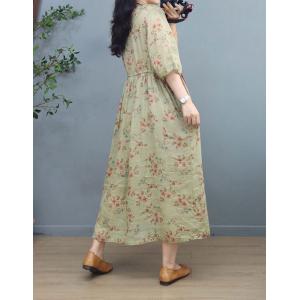 Tropical Side Tied Floral Ramie Travel Maxi Dress