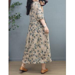 Tropical Side Tied Floral Ramie Travel Maxi Dress