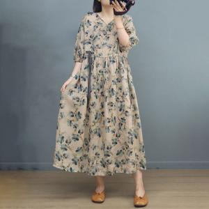 Tropical Side Tied Floral Ramie Travel Maxi Dress