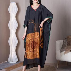 Dolman Sleeves Black Moroccan Dress Totem Modest Caftan