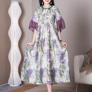 Petal Sleeves Flowers Violet Dress Loose Travel Shift Dress