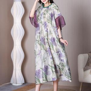 Petal Sleeves Flowers Violet Dress Loose Travel Shift Dress