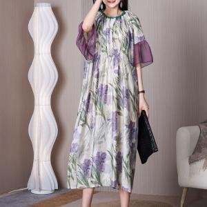 Petal Sleeves Flowers Violet Dress Loose Travel Shift Dress