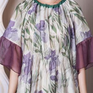 Petal Sleeves Flowers Violet Dress Loose Travel Shift Dress