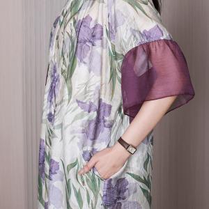 Petal Sleeves Flowers Violet Dress Loose Travel Shift Dress