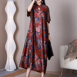 Malus Spectabilis Chinese Qipao Dress Mandarin Collar Cheongsam