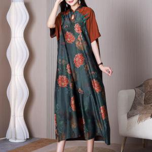 Malus Spectabilis Chinese Qipao Dress Mandarin Collar Cheongsam