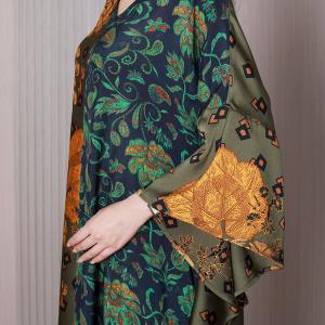 Flowers and Leaf Flouncing Dress Bat Sleeves Cruise Dress