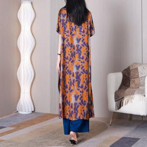 Abstract Doodle Orange Tied Long Tunic with Blue Plalazzo Pant Sets