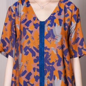 Abstract Doodle Orange Tied Long Tunic with Blue Plalazzo Pant Sets