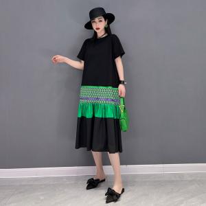 Cotton and Chiffon Fishtail Dress Loose Short Sleeve T-shirt Dress