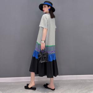 Cotton and Chiffon Fishtail Dress Loose Short Sleeve T-shirt Dress