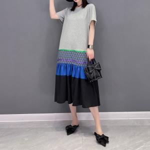 Cotton and Chiffon Fishtail Dress Loose Short Sleeve T-shirt Dress
